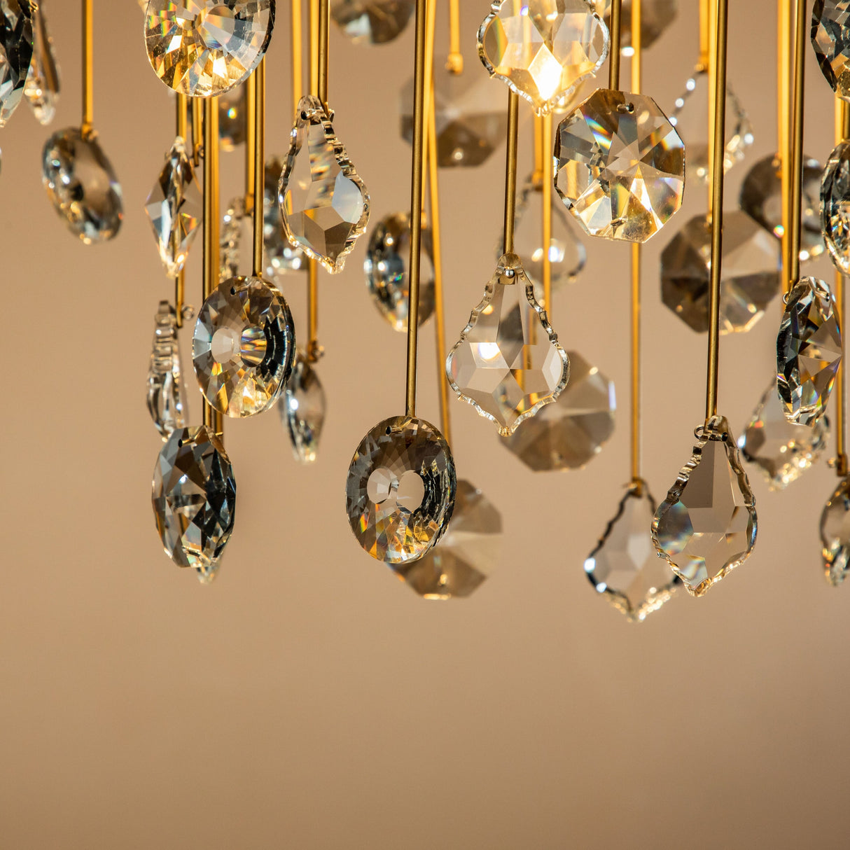 5-Light 20" Contemporary and Glam Antique Gold Rain Drop Crystal Chandelier