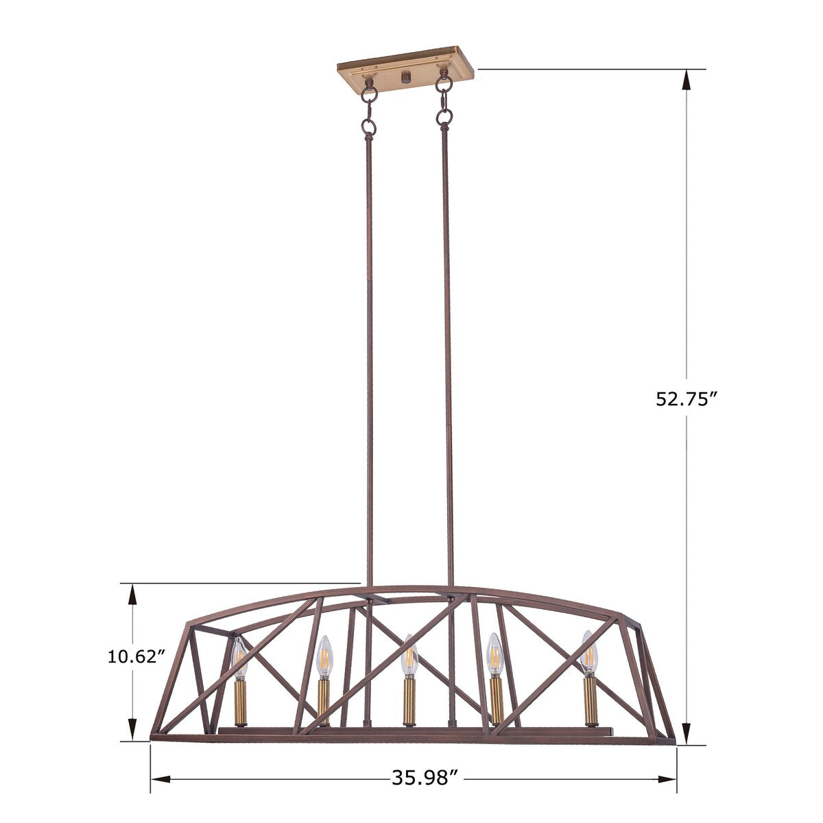 5-Light Architectural Bronze and Soft Matte Brass Kitchen Island Linear Pendant