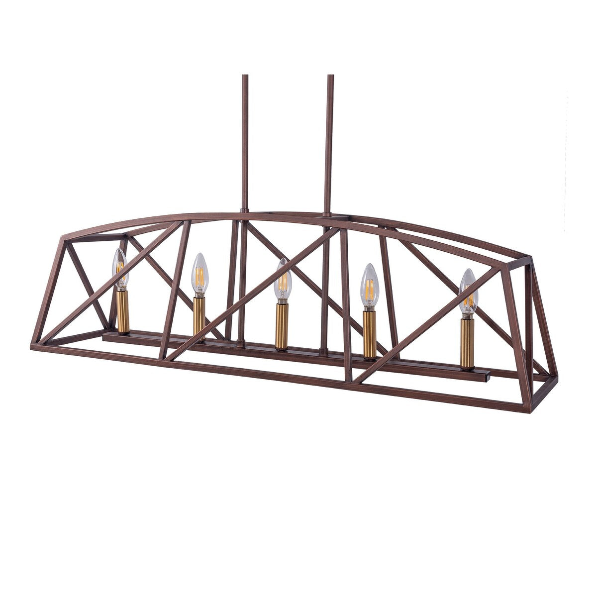 5-Light Architectural Bronze and Soft Matte Brass Kitchen Island Linear Pendant