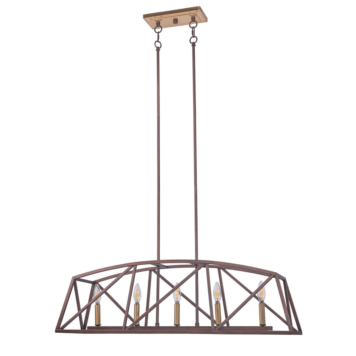 5-Light Architectural Bronze and Soft Matte Brass Kitchen Island Linear Pendant