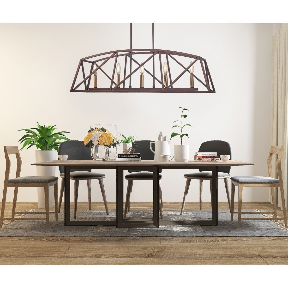 5-Light Architectural Bronze and Soft Matte Brass Kitchen Island Linear Pendant