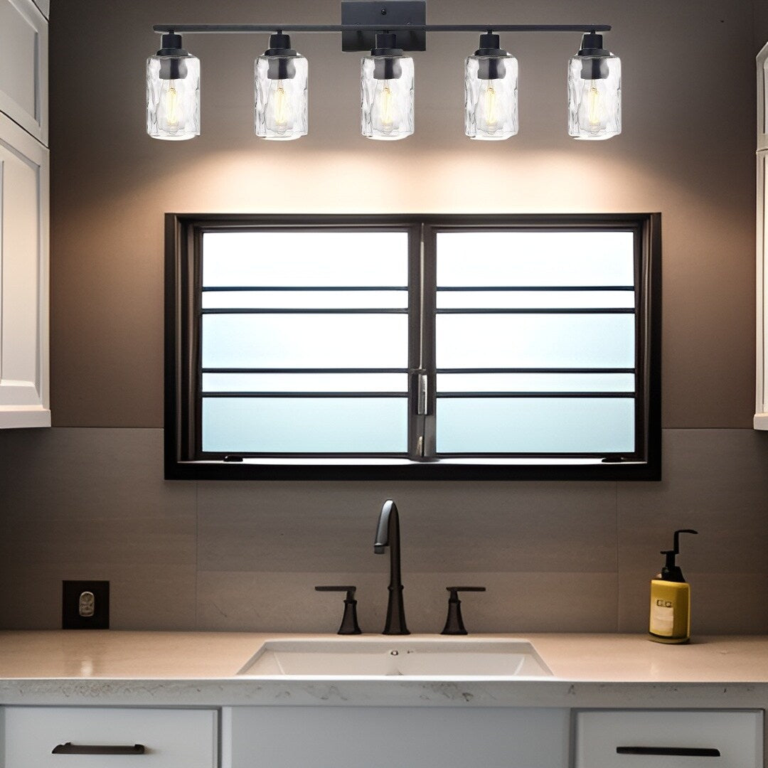 5-Light Bathroom Lighting Fixtures Over Mirror 40 Inches Length, Contemporary Black Vanity Light Industrial Wall Lamp
