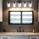 5-Light Bathroom Lighting Fixtures Over Mirror 40 Inches Length, Contemporary Black Vanity Light Industrial Wall Lamp