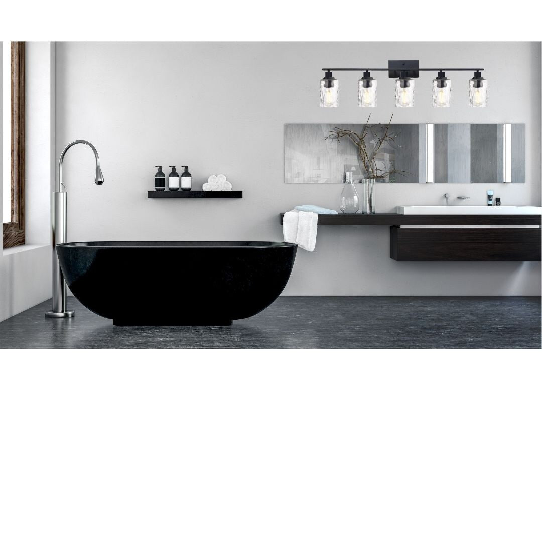 5-Light Bathroom Lighting Fixtures Over Mirror 40 Inches Length, Contemporary Black Vanity Light Industrial Wall Lamp