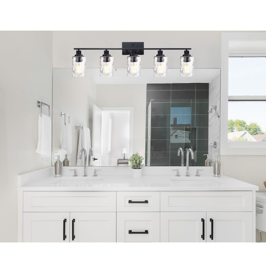 5-Light Bathroom Lighting Fixtures Over Mirror 40 Inches Length, Contemporary Black Vanity Light Industrial Wall Lamp