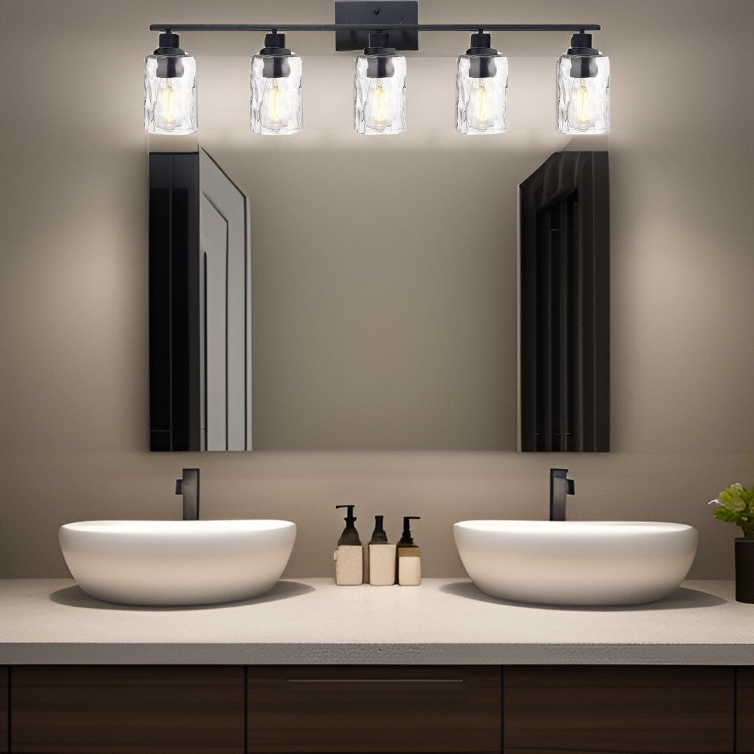 5-Light Bathroom Lighting Fixtures Over Mirror 40 Inches Length, Contemporary Black Vanity Light Industrial Wall Lamp