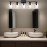 5-Light Bathroom Lighting Fixtures Over Mirror 40 Inches Length, Contemporary Black Vanity Light Industrial Wall Lamp
