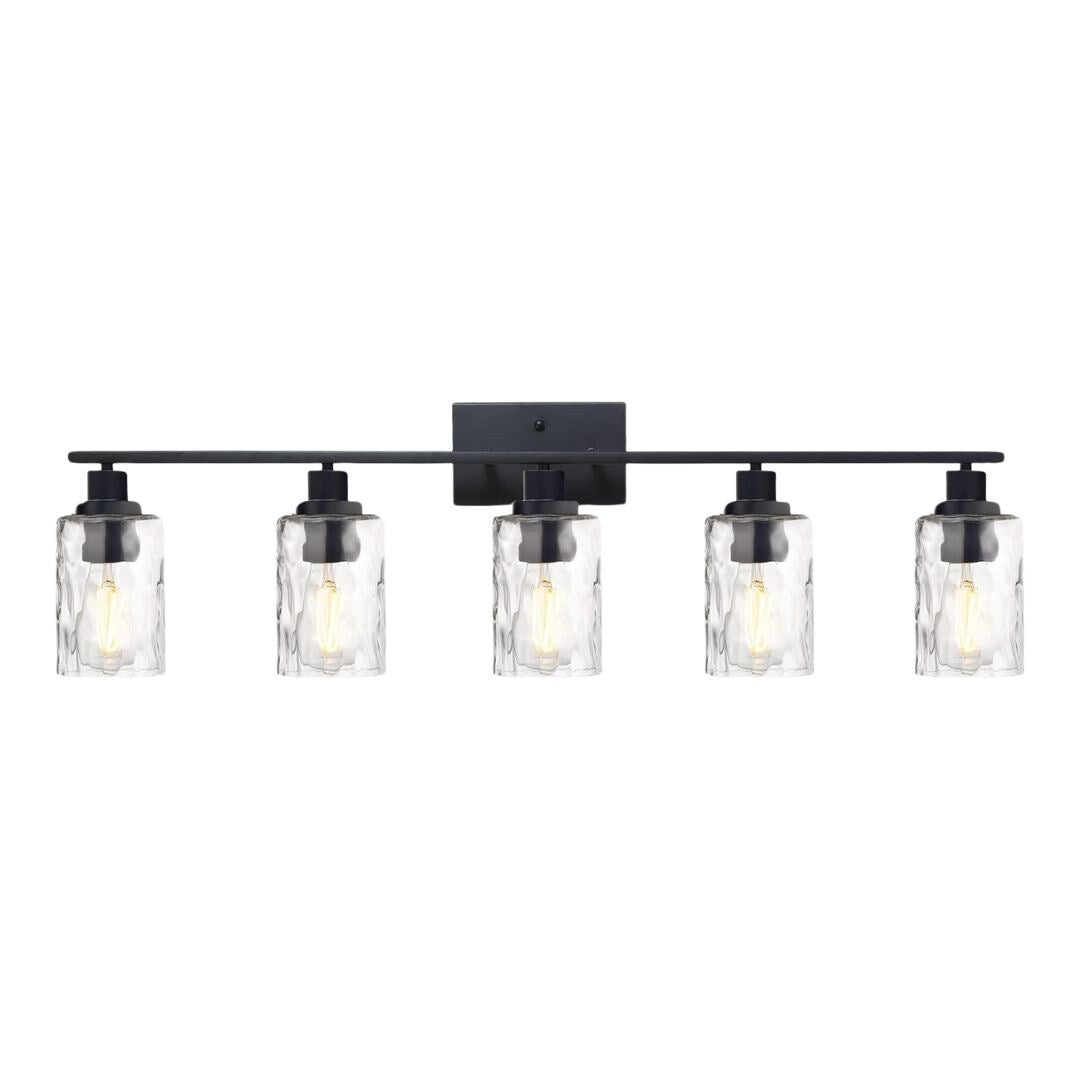 5-Light Bathroom Lighting Fixtures Over Mirror 40 Inches Length, Contemporary Black Vanity Light Industrial Wall Lamp