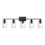5-Light Bathroom Lighting Fixtures Over Mirror 40 Inches Length, Contemporary Black Vanity Light Industrial Wall Lamp