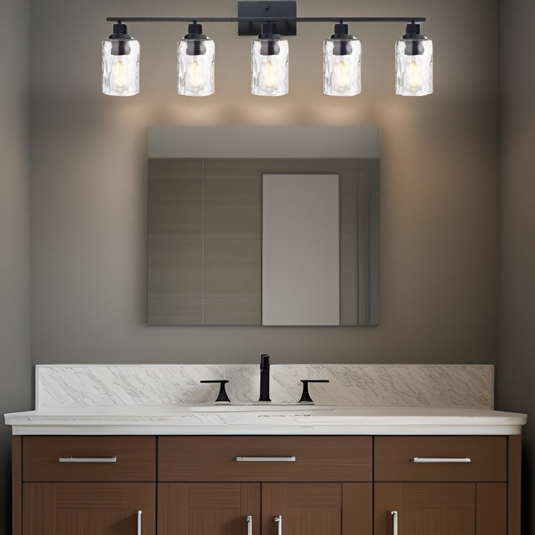 5-Light Bathroom Lighting Fixtures Over Mirror 40 Inches Length, Contemporary Black Vanity Light Industrial Wall Lamp