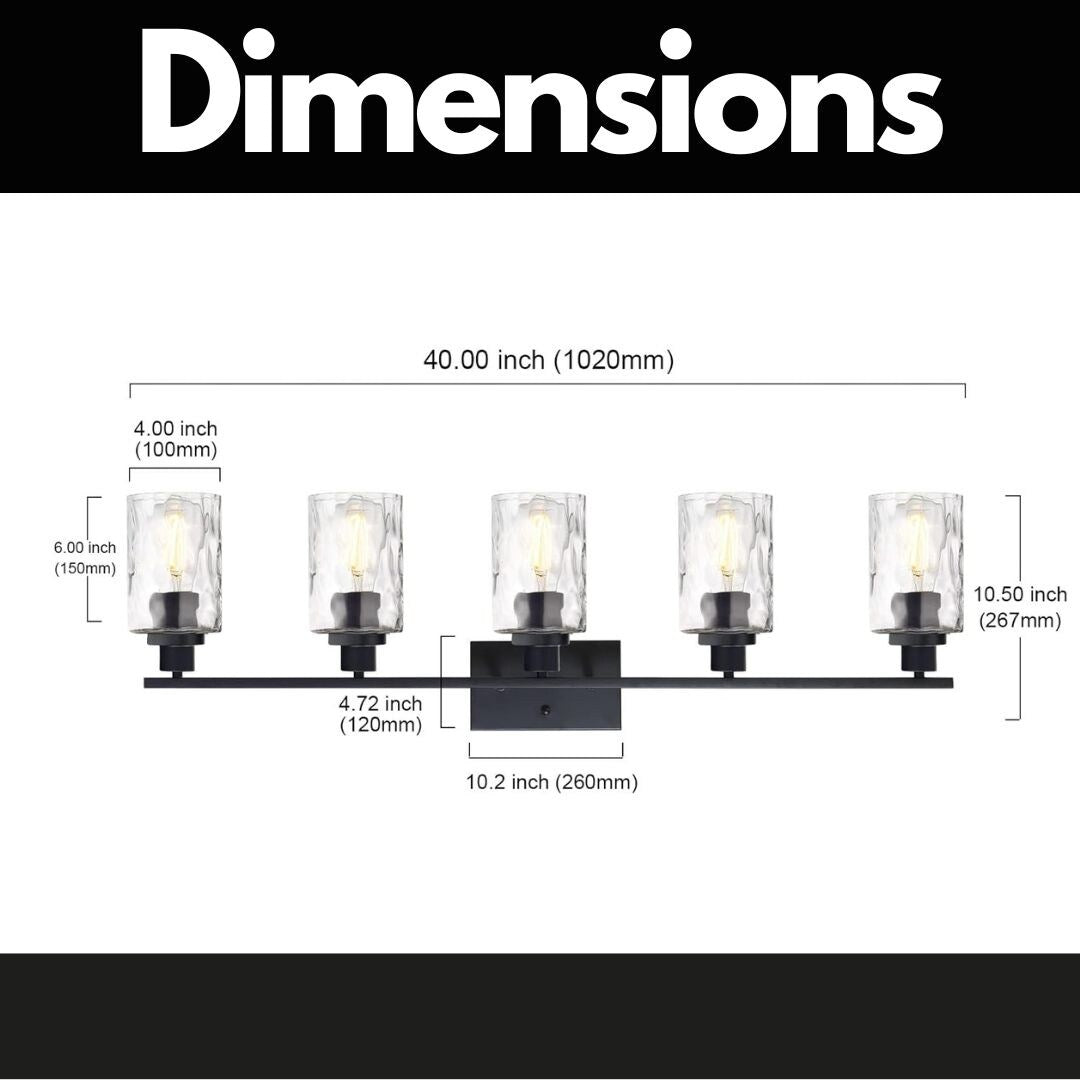 5-Light Bathroom Lighting Fixtures Over Mirror 40 Inches Length, Contemporary Black Vanity Light Industrial Wall Lamp