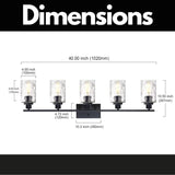 5-Light Bathroom Lighting Fixtures Over Mirror 40 Inches Length, Contemporary Black Vanity Light Industrial Wall Lamp