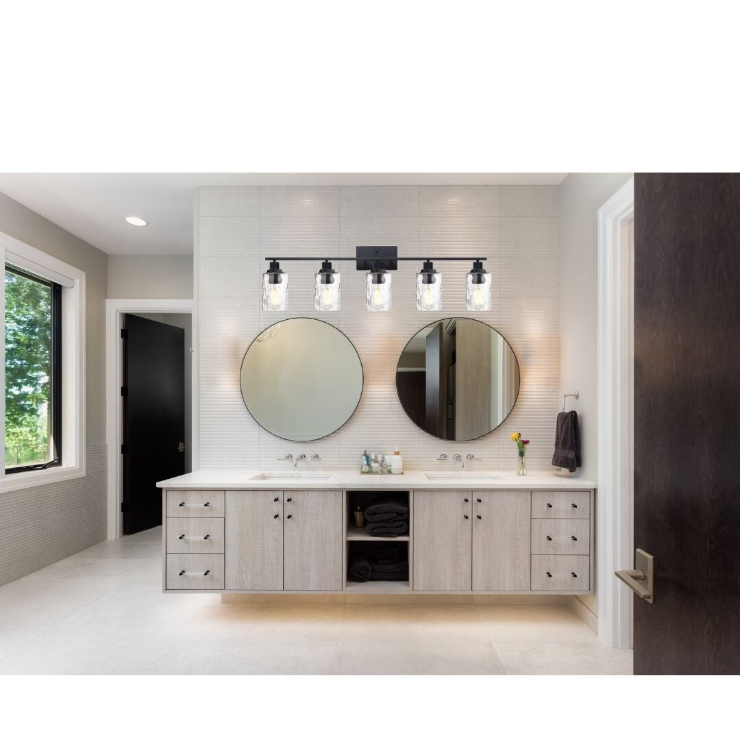5-Light Bathroom Lighting Fixtures Over Mirror 40 Inches Length, Contemporary Black Vanity Light Industrial Wall Lamp