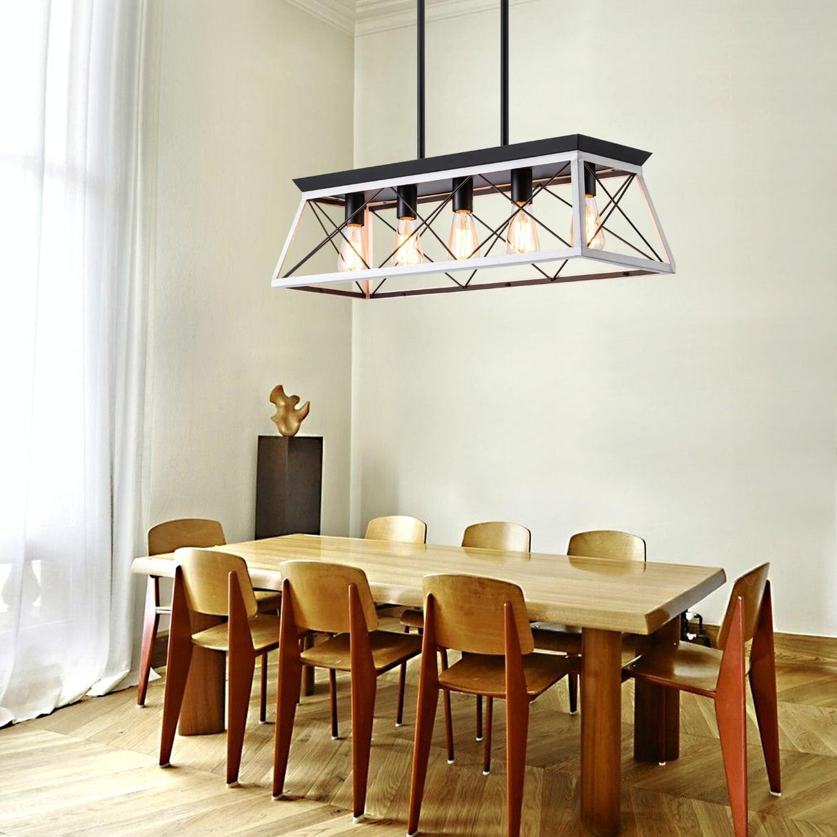 5-Light Farmhouse Chandelier for Dining, Kitchen, and Living Room - Modern Rectangular Design