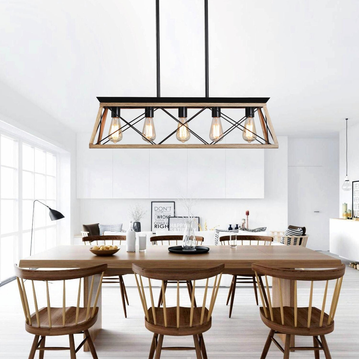 5-Light Farmhouse Chandelier for Dining, Kitchen, and Living Room - Modern Rectangular Design