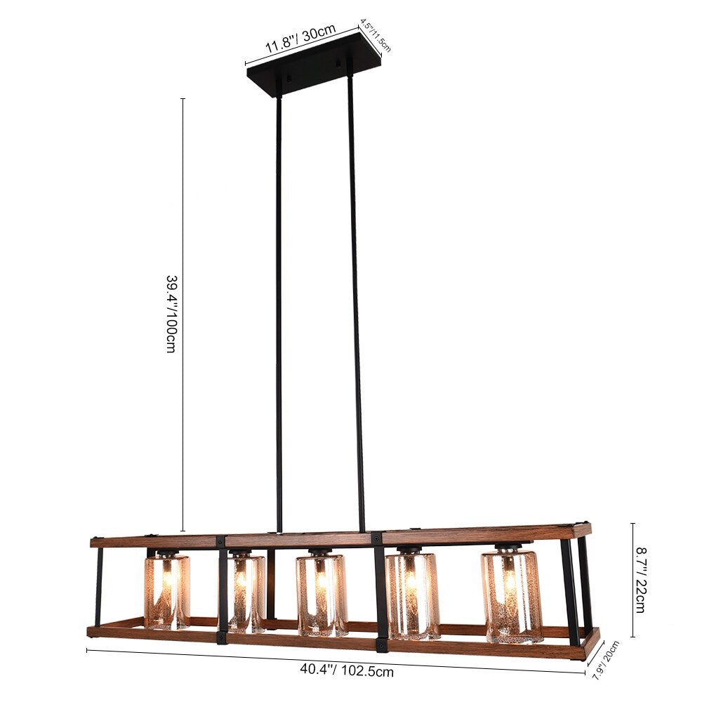 5-Light Linear Farmhouse Chandelier for Kitchen Island - Black