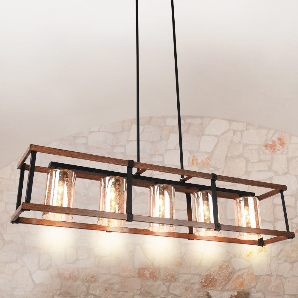 5-Light Linear Farmhouse Chandelier for Kitchen Island - Black
