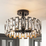 5-Light Mid-Century Modern Glam Drum Crystal Semi-Flush Mount Light