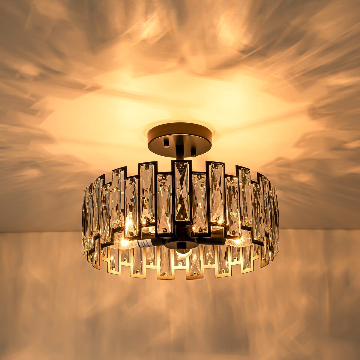 5-Light Mid-Century Modern Glam Drum Crystal Semi-Flush Mount Light