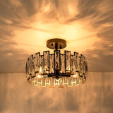 5-Light Mid-Century Modern Glam Drum Crystal Semi-Flush Mount Light
