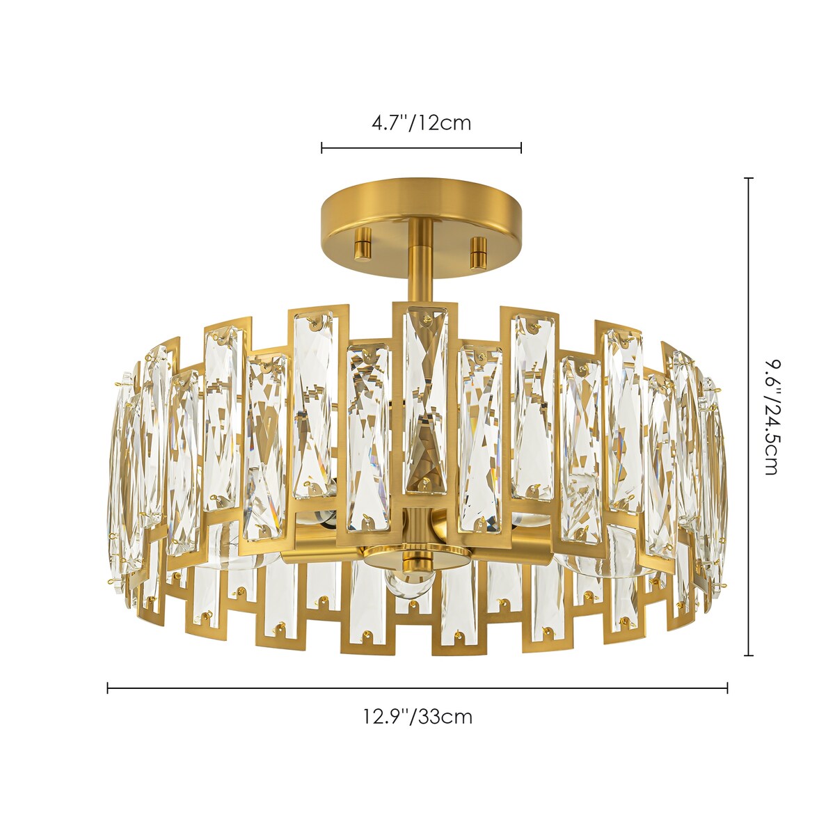 5-Light Mid-Century Modern Glam Drum Crystal Semi-Flush Mount Light