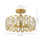 5-Light Mid-Century Modern Glam Drum Crystal Semi-Flush Mount Light