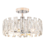 5-Light Mid-Century Modern Glam Drum Crystal Semi-Flush Mount Light