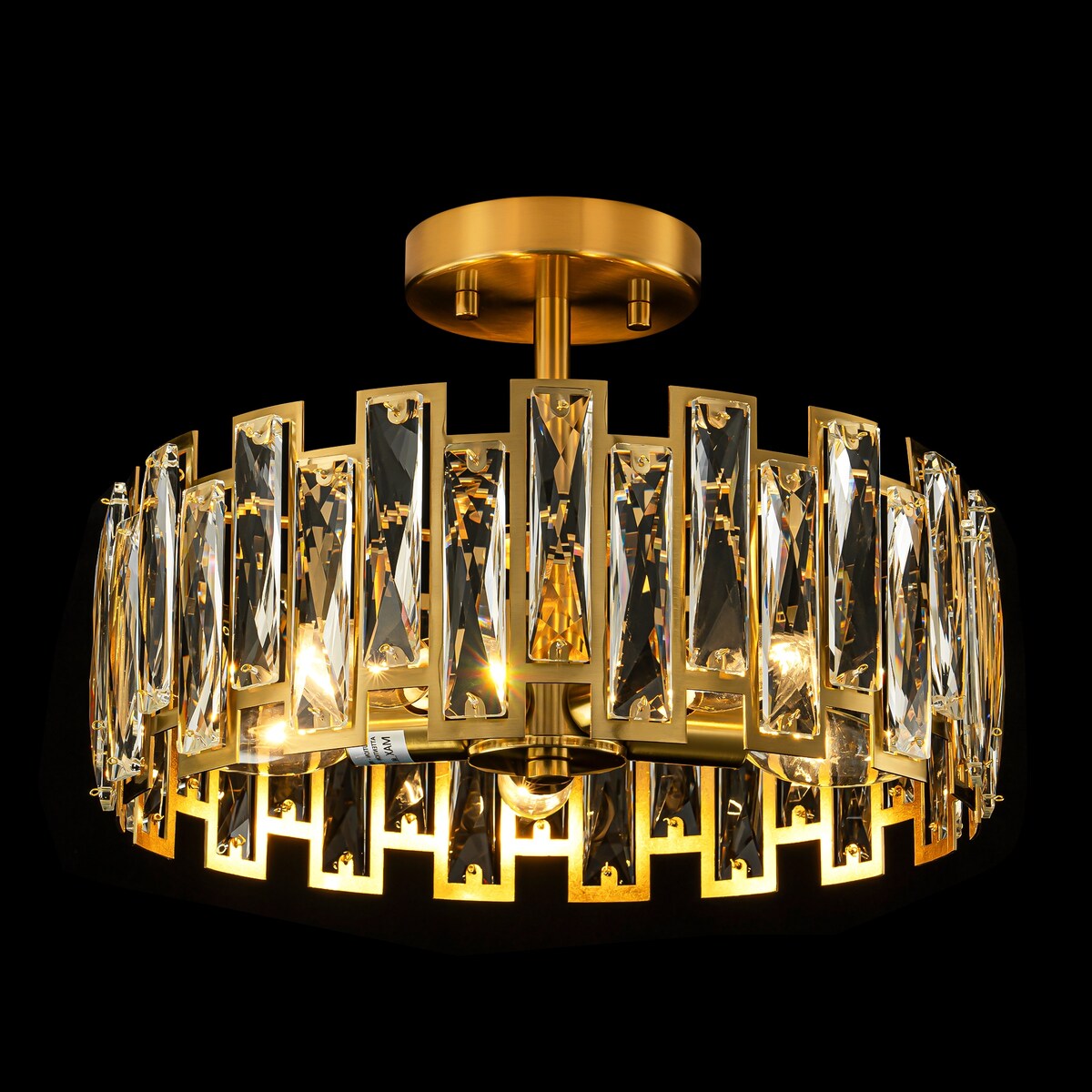 5-Light Mid-Century Modern Glam Drum Crystal Semi-Flush Mount Light