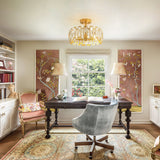 5-Light Mid-Century Modern Glam Drum Crystal Semi-Flush Mount Light