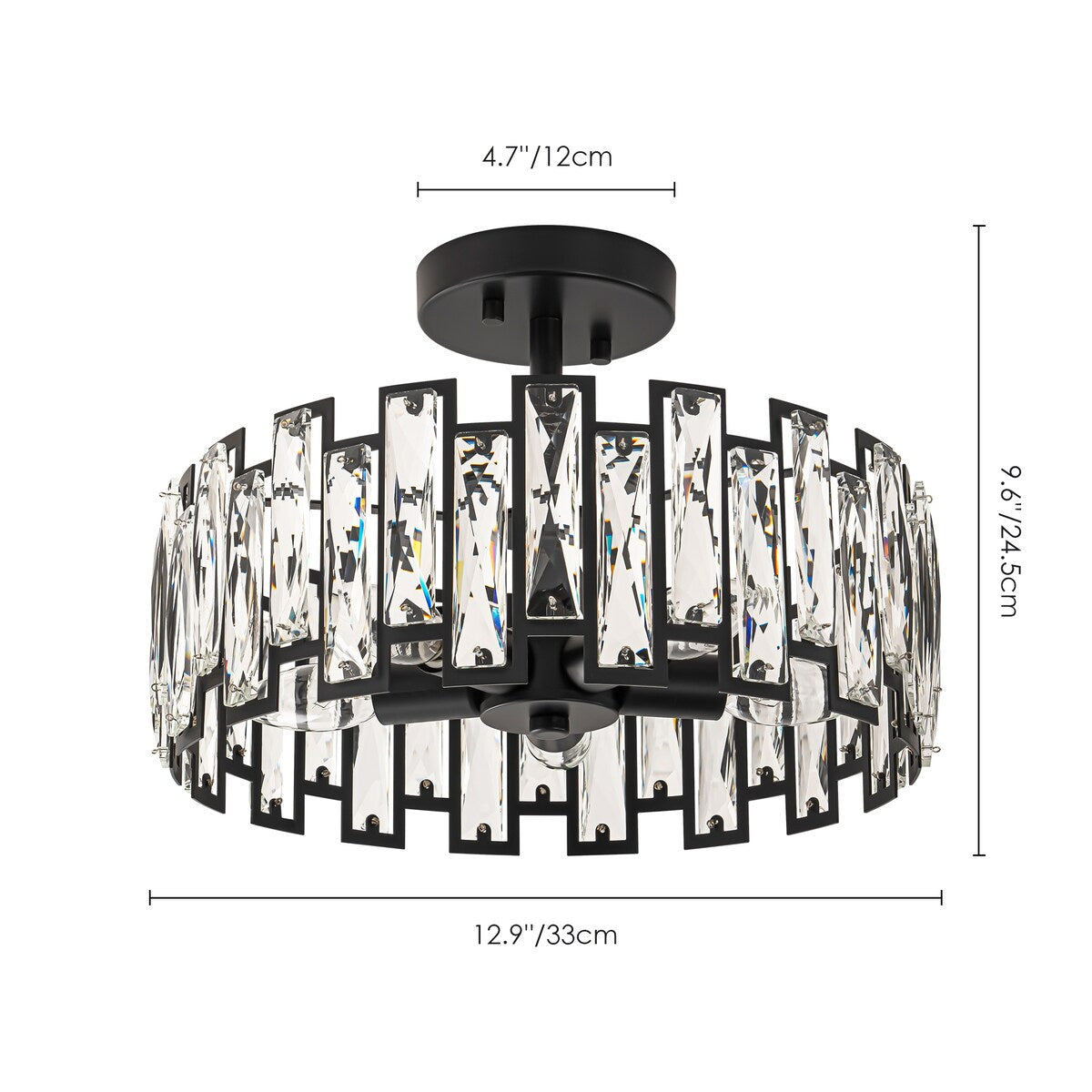 5-Light Mid-Century Modern Glam Drum Crystal Semi-Flush Mount Light