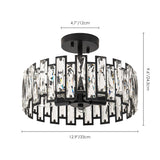5-Light Mid-Century Modern Glam Drum Crystal Semi-Flush Mount Light