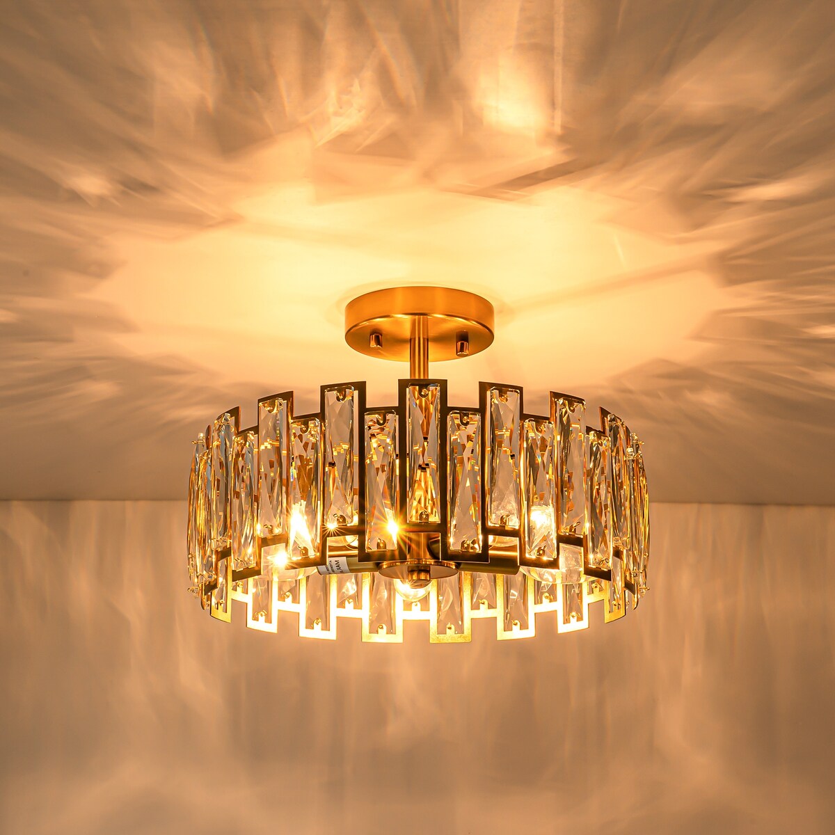 5-Light Mid-Century Modern Glam Drum Crystal Semi-Flush Mount Light