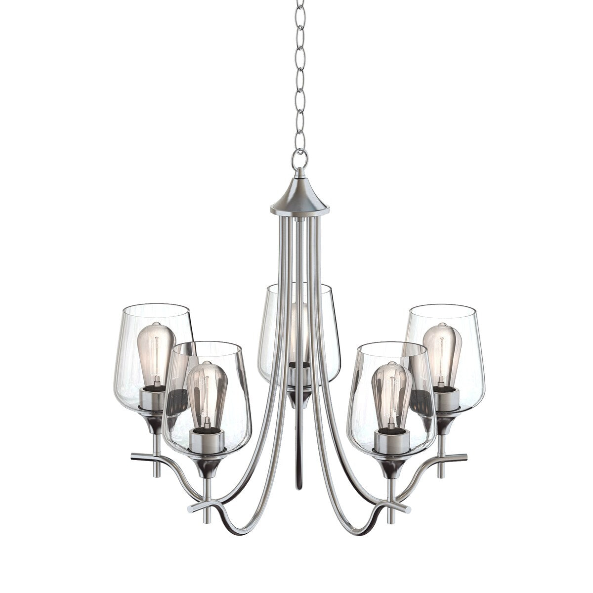 5-Light Modern Farmhouse Linear Sputnik Chandelier with Clear Glass Shade