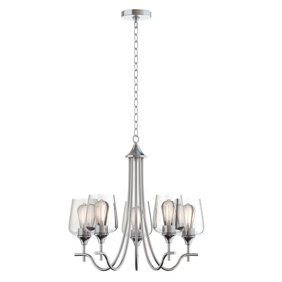 5-Light Modern Farmhouse Linear Sputnik Chandelier with Clear Glass Shade