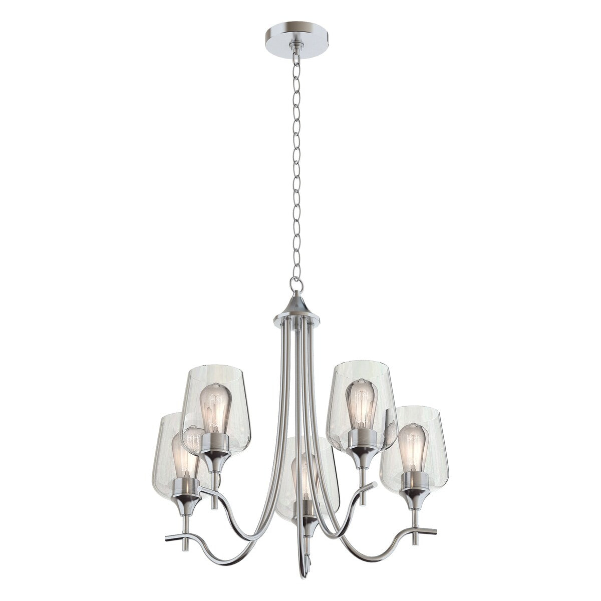 5-Light Modern Farmhouse Linear Sputnik Chandelier with Clear Glass Shade