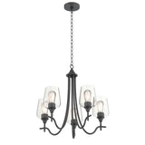 5-Light Modern Farmhouse Linear Sputnik Chandelier with Clear Glass Shade
