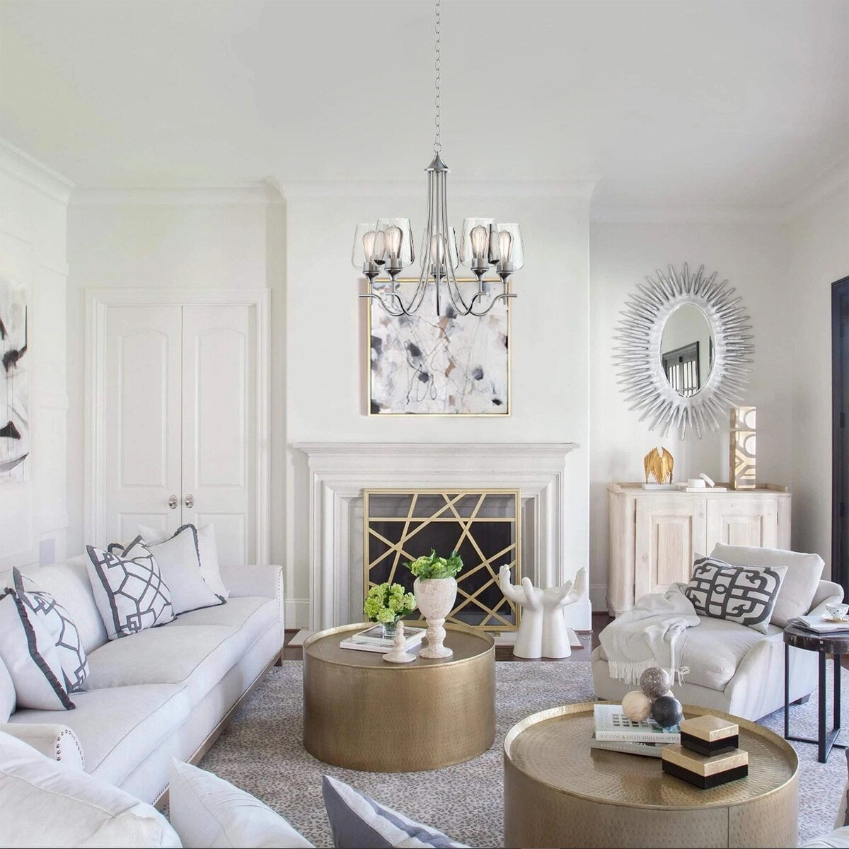 5-Light Modern Farmhouse Linear Sputnik Chandelier with Clear Glass Shade