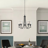 5-Light Modern Farmhouse Linear Sputnik Chandelier with Clear Glass Shade