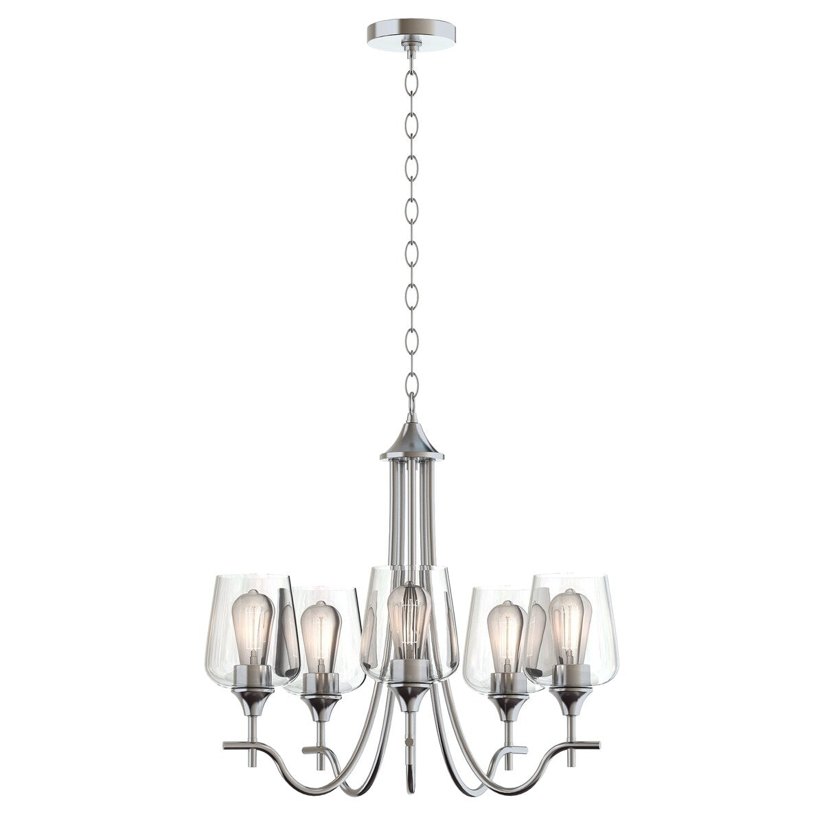 5-Light Modern Farmhouse Linear Sputnik Chandelier with Clear Glass Shade