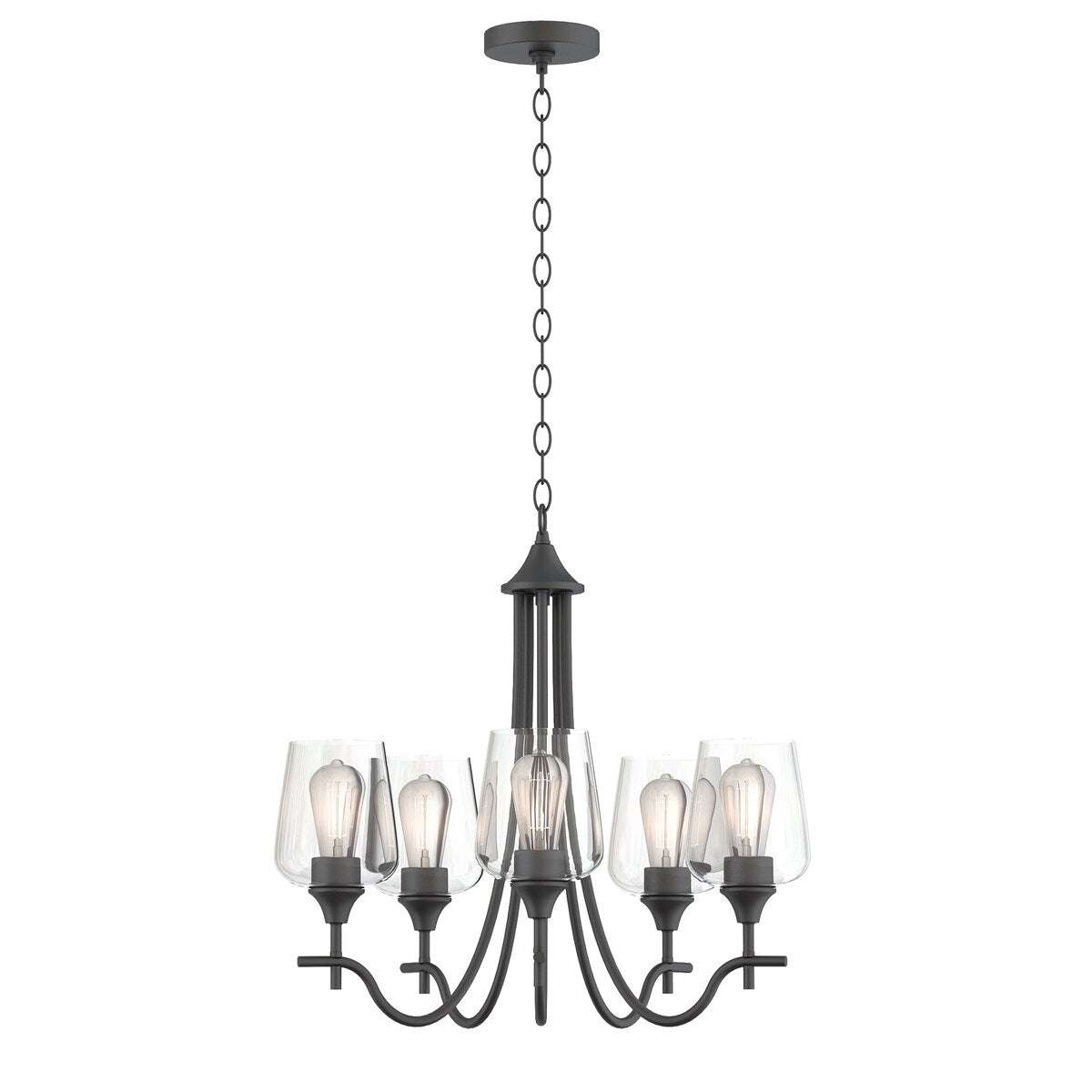 5-Light Modern Farmhouse Linear Sputnik Chandelier with Clear Glass Shade