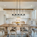 5-Light Modern Industrial Glass Linear Kitchen Island Pendant with Cylinder Clear Glass Shade for Dining Room