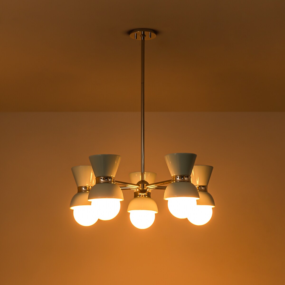 5-Light Modern Linear Sputnik Ceramic Chandelier Cone Globe Ceramic Island Pendant for Dining Room