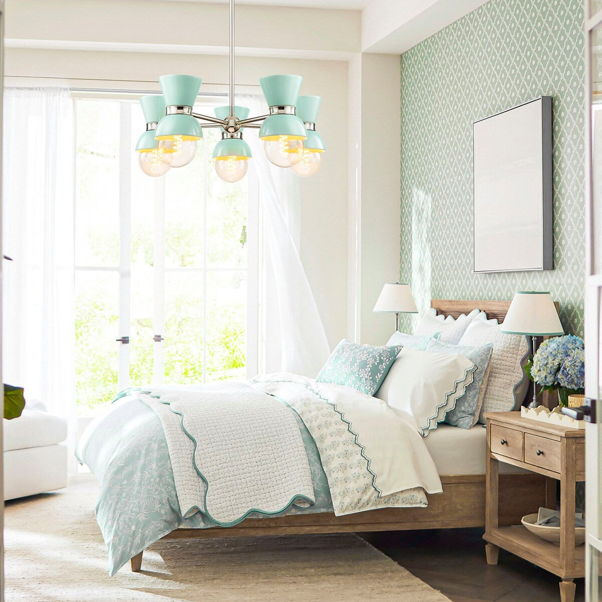 5-Light Modern Linear Sputnik Ceramic Chandelier Cone Globe Ceramic Island Pendant for Dining Room