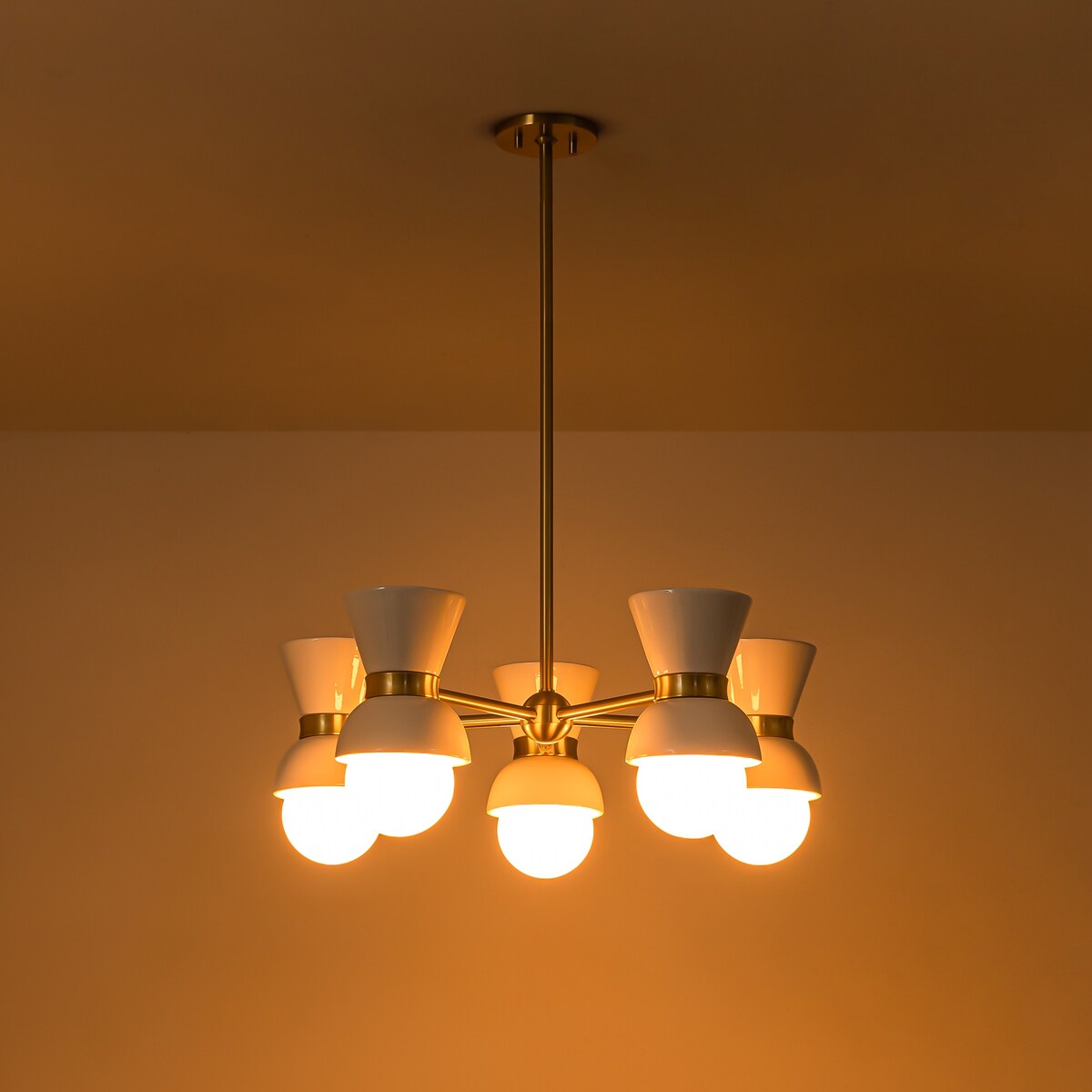 5-Light Modern Linear Sputnik Ceramic Chandelier Cone Globe Ceramic Island Pendant for Dining Room