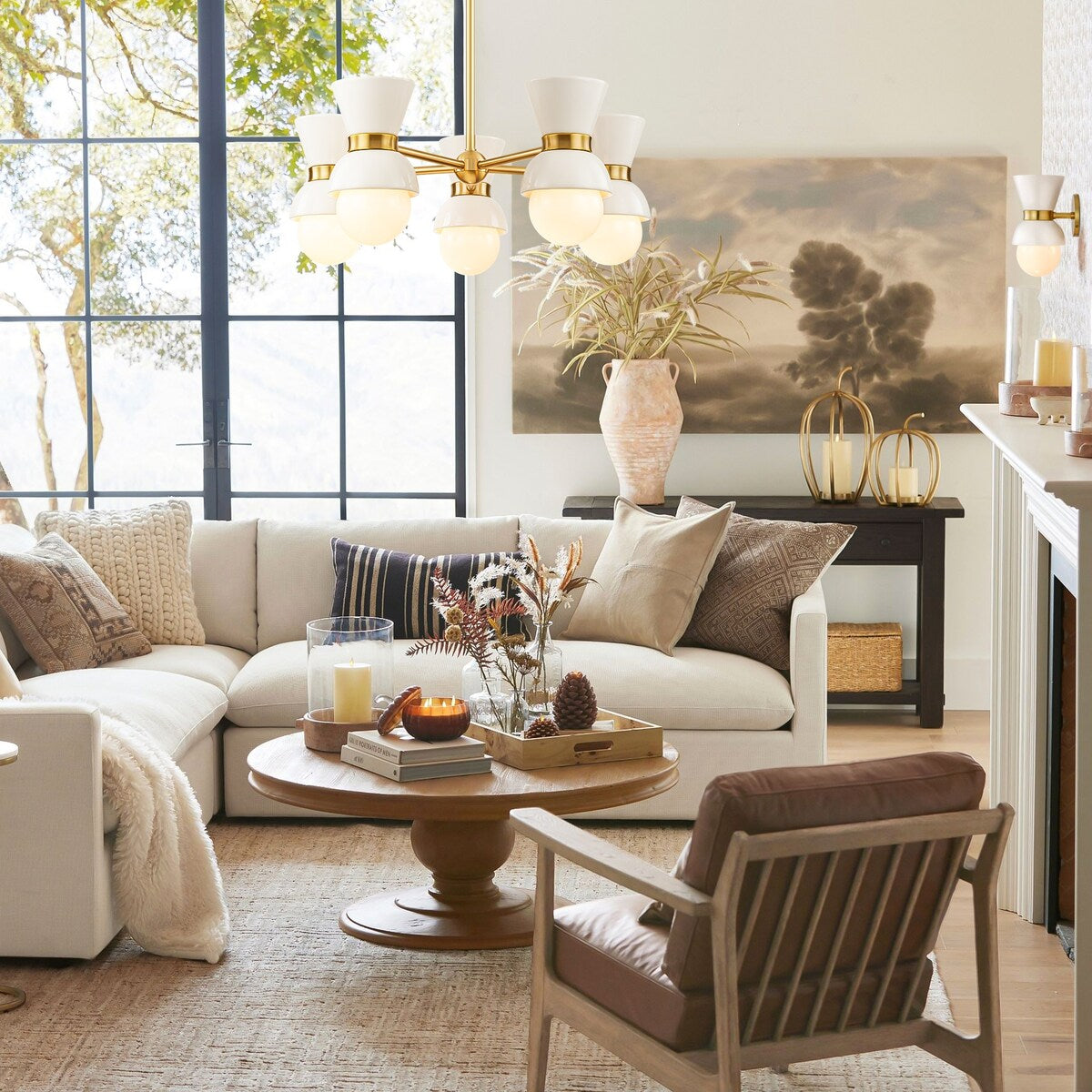 5-Light Modern Linear Sputnik Ceramic Chandelier Cone Globe Ceramic Island Pendant for Dining Room