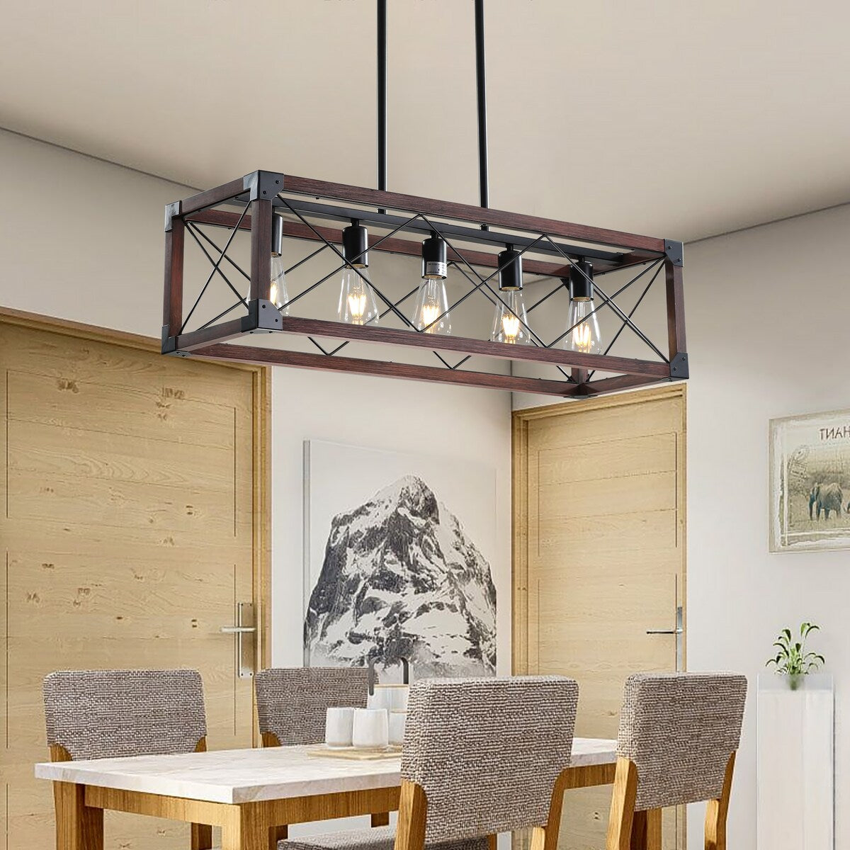 5-Light Retro Farmhouse Chandelier For Kitchen, Living room, Dining room Red(No Bulbs) - Red+Black