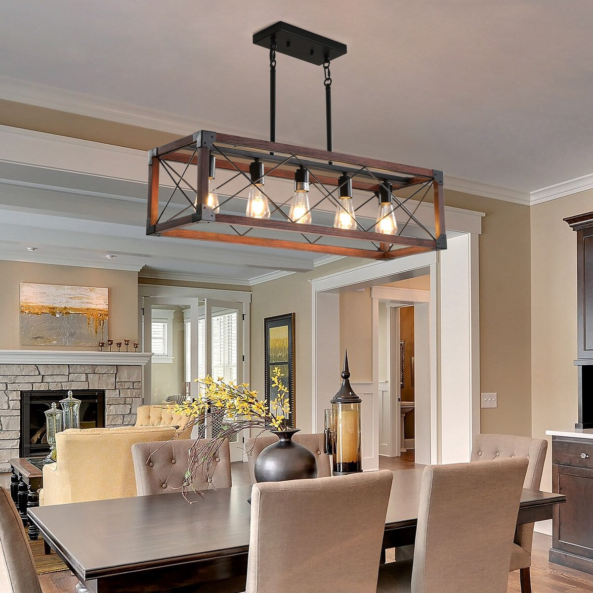5-Light Retro Farmhouse Chandelier For Kitchen, Living room, Dining room Red(No Bulbs) - Red+Black