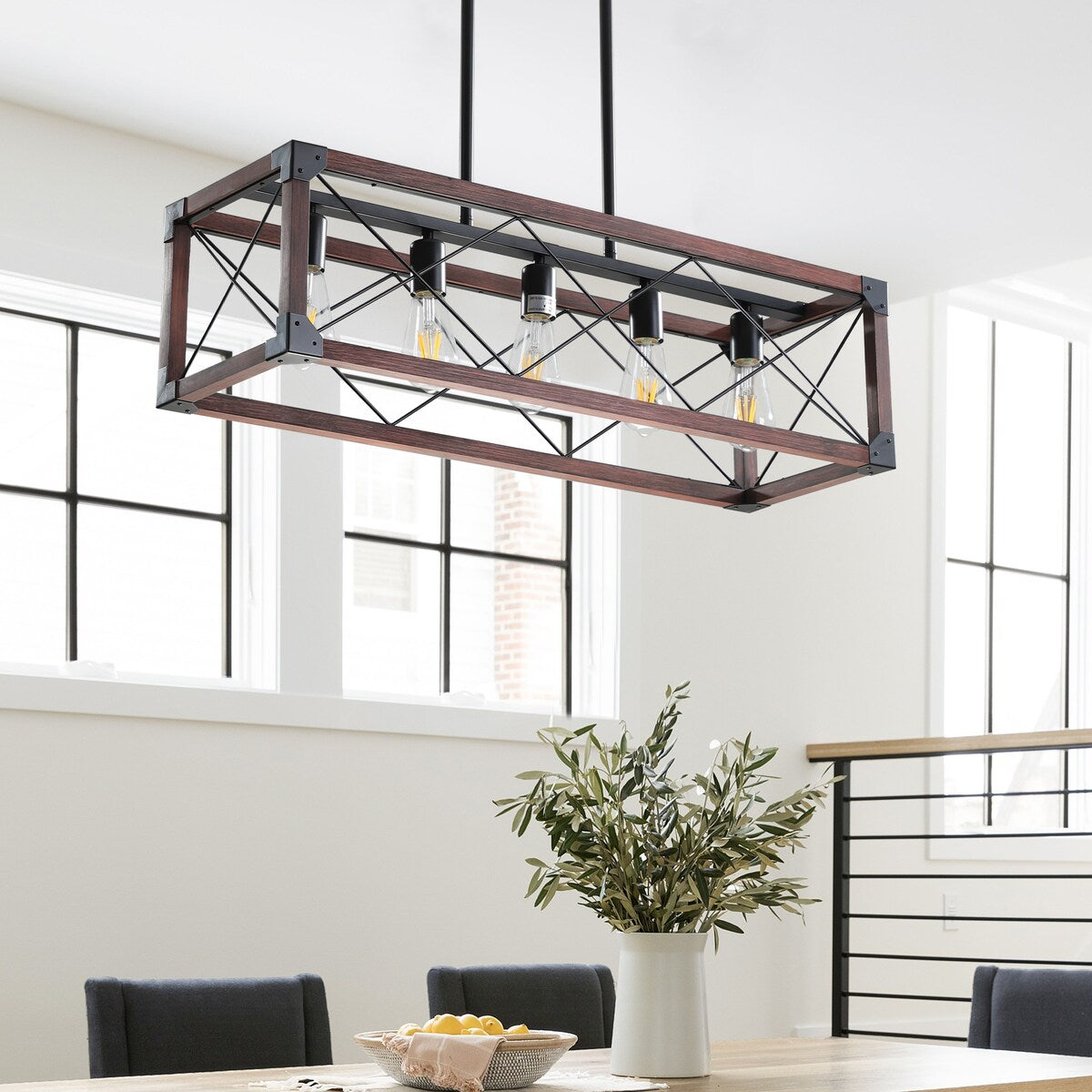 5-Light Retro Farmhouse Chandelier For Kitchen, Living room, Dining room Red(No Bulbs) - Red+Black