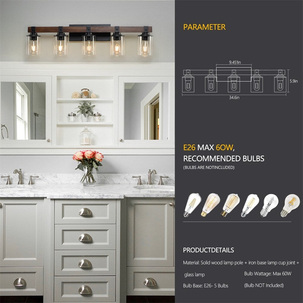 5-Lights Farmhouse Vanity Lights Fixture Rustic Bathroom Light Fixture