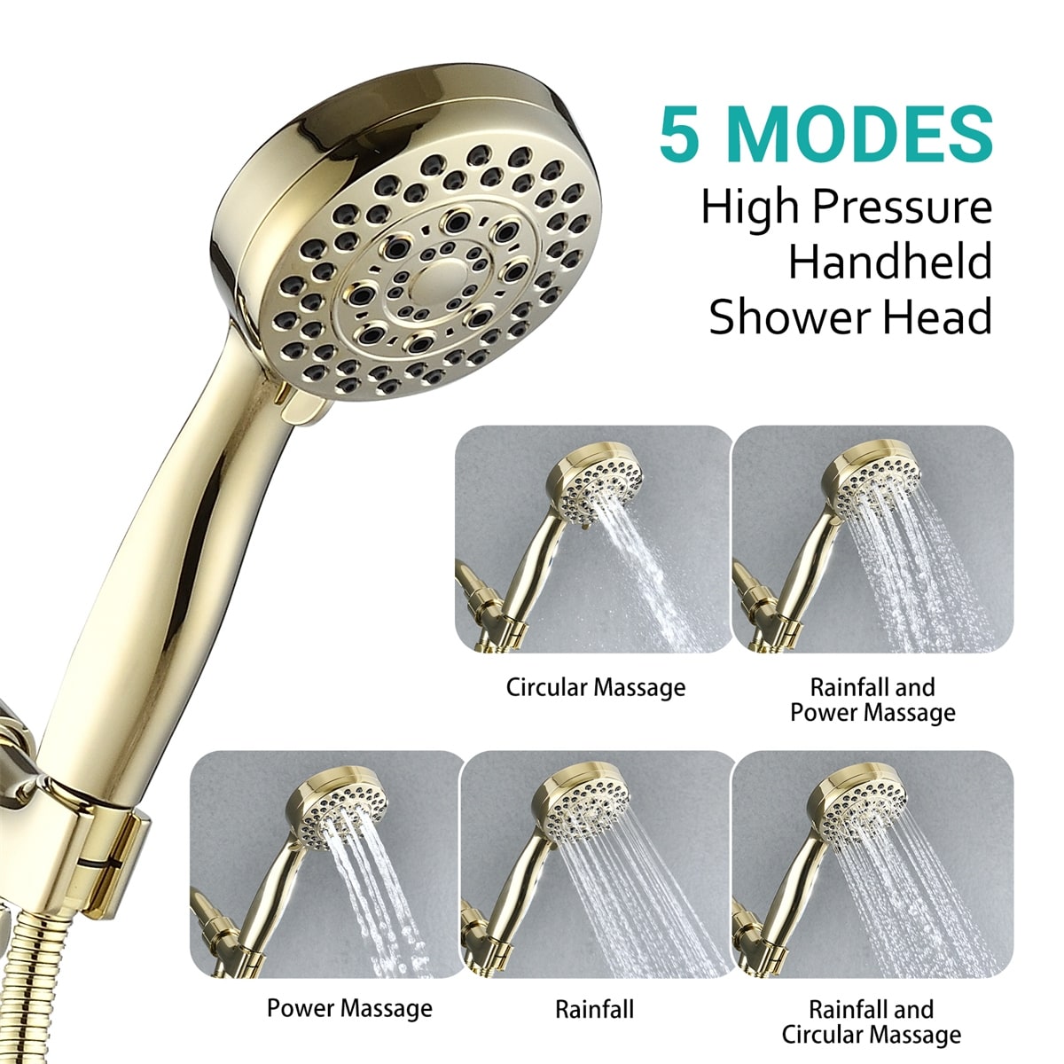 5 Mode Adjustable Settings Handheld Hose High Pressure Shower Head